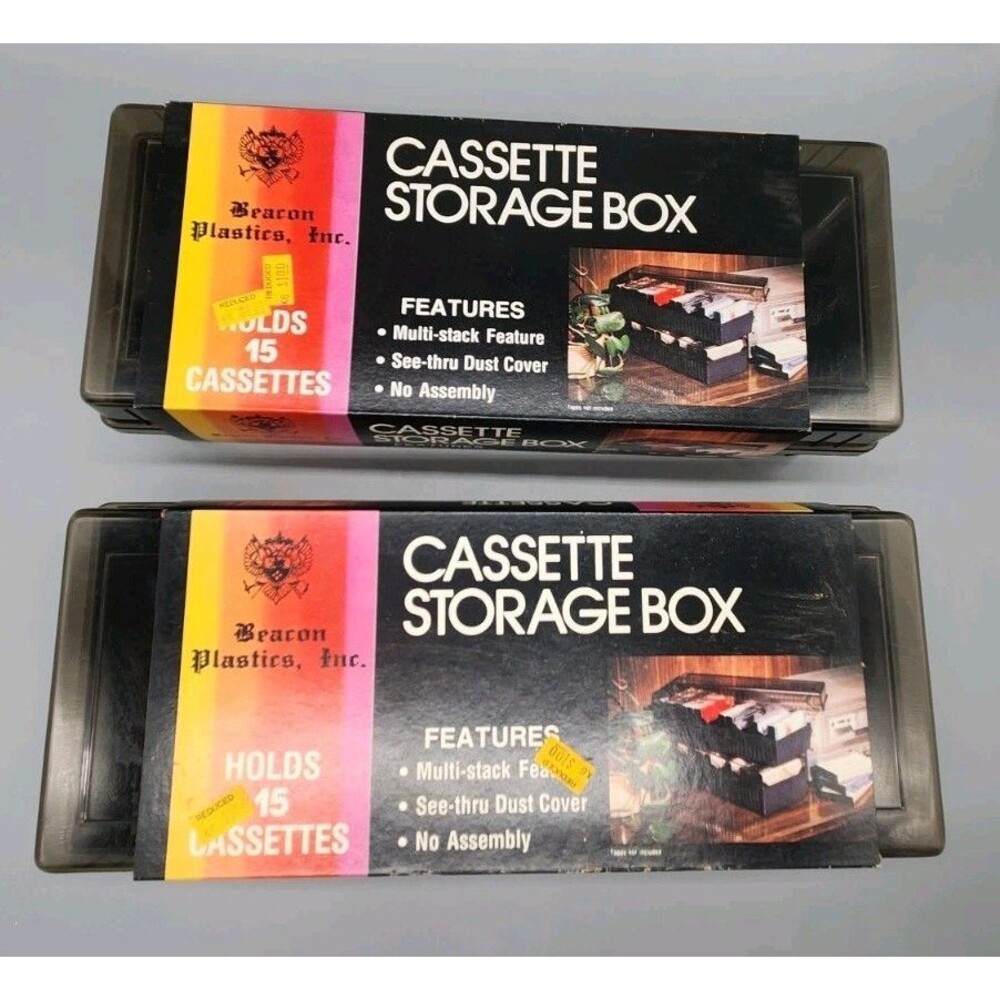 Cassette Tape Case Storage Box Beacon Plastics Set of 2 Vintage